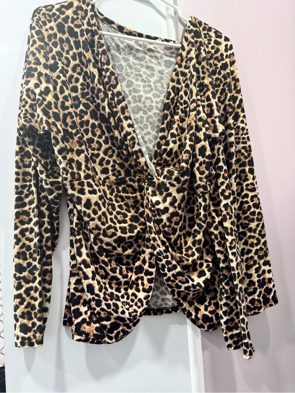 Leopard Print Draped V-Neck Top - Brown & Black set